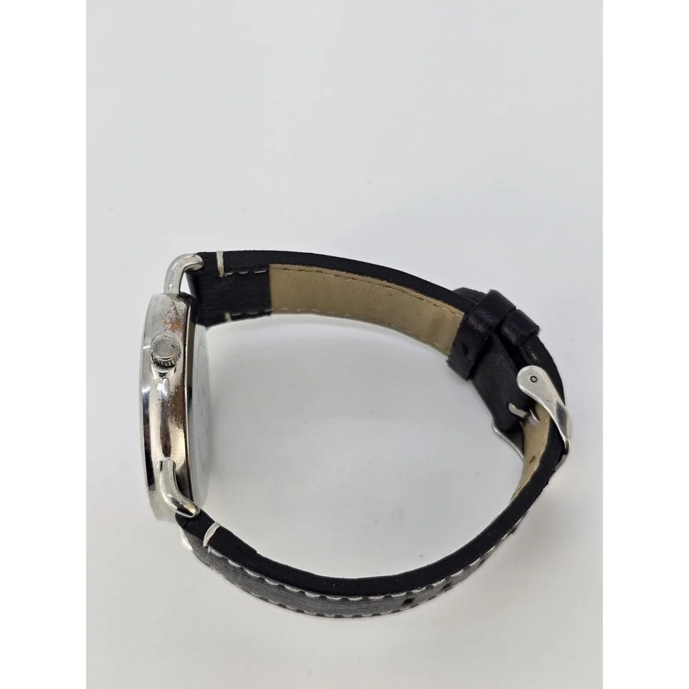 Men Easy Read Analog Watch 41MM White Dial Black Faux Leather Bands New‎ Battery